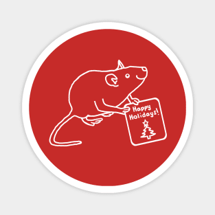 White Line Cute Christmas Rat says Happy Holidays Magnet